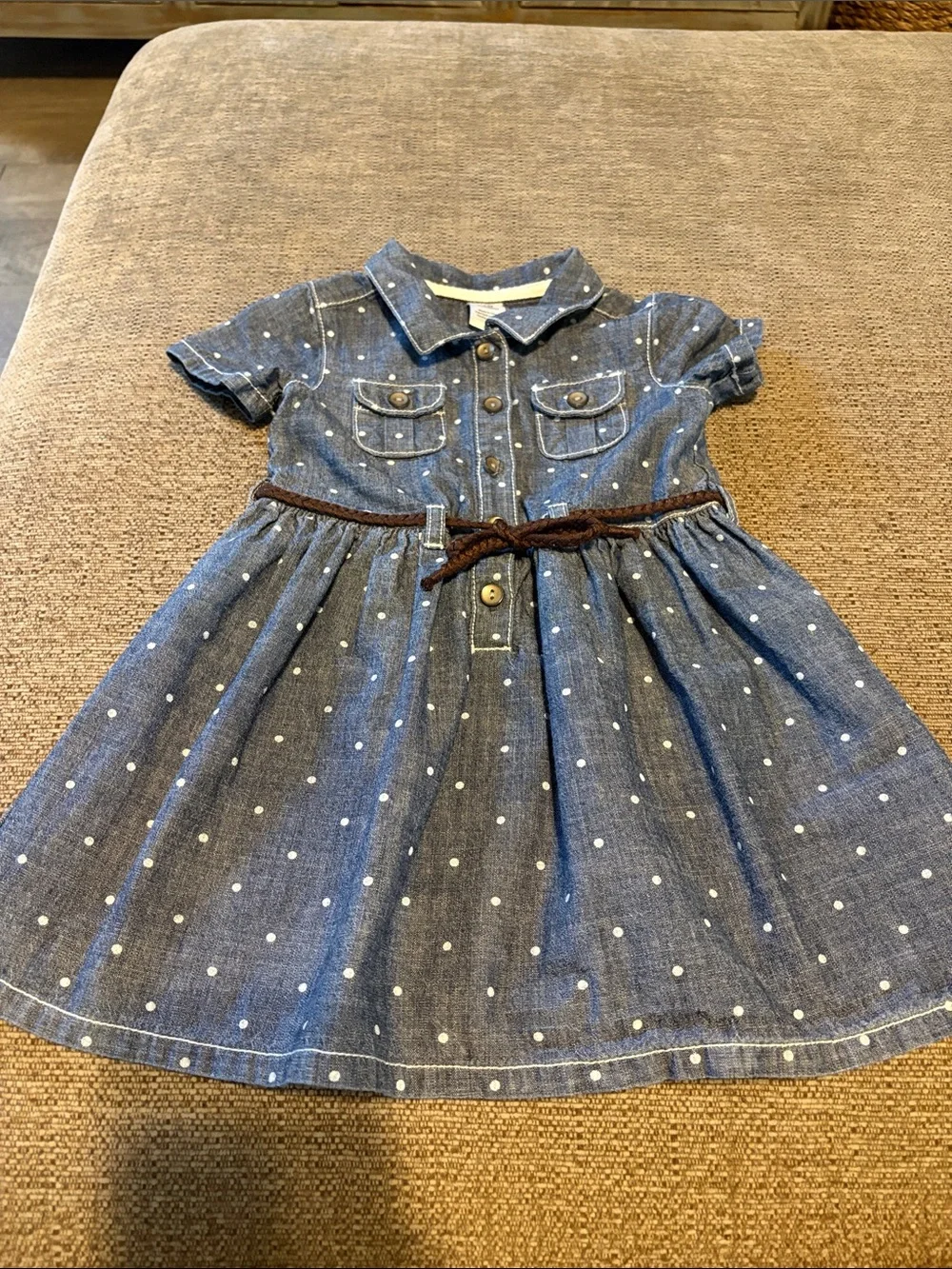Carters Denim Polka Dot Dress and Blue Stripe Cotton Dress Set 18 months